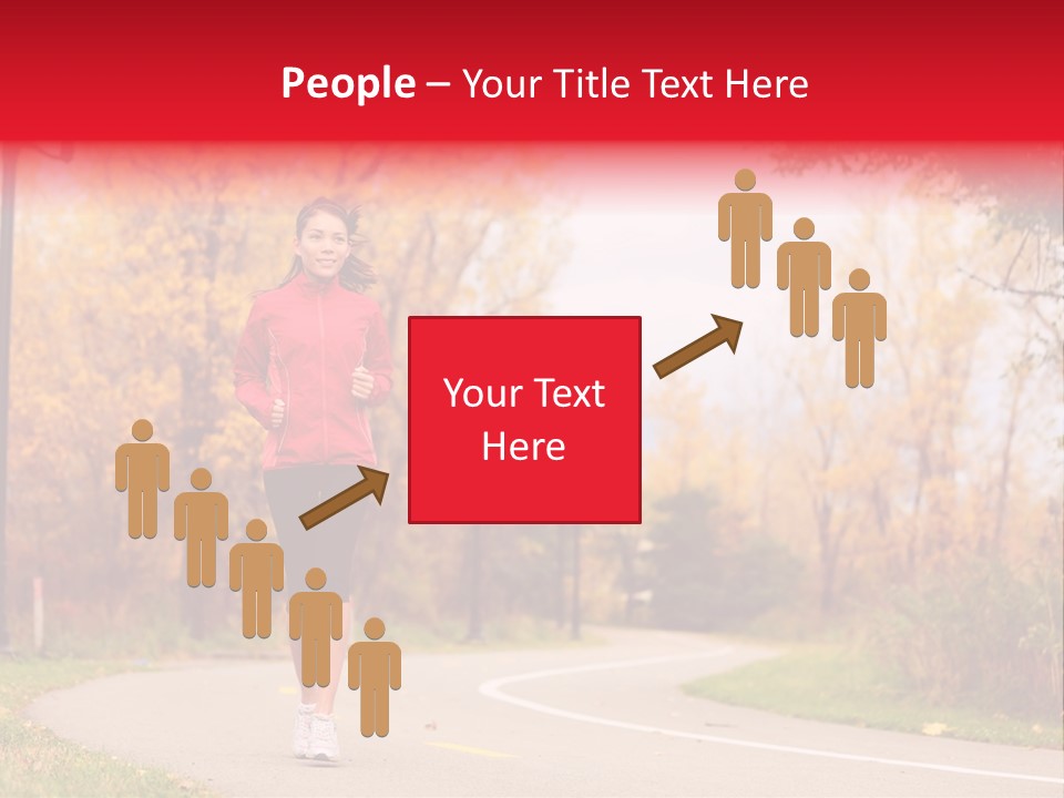 A Woman Running Down A Road In A Red Jacket PowerPoint Template