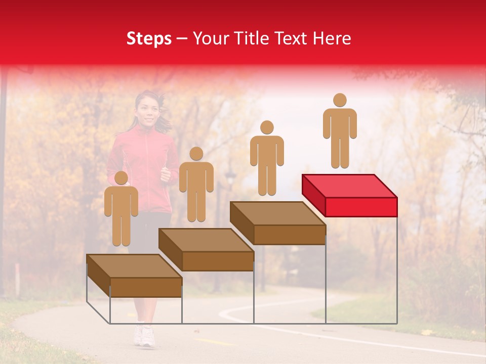 A Woman Running Down A Road In A Red Jacket PowerPoint Template