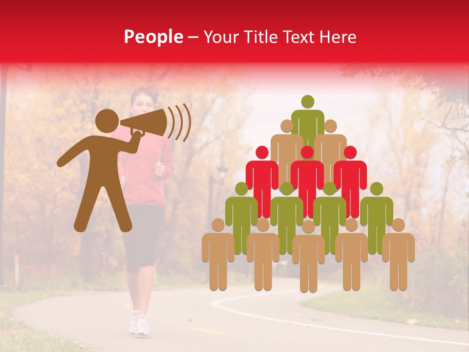 A Woman Running Down A Road In A Red Jacket PowerPoint Template