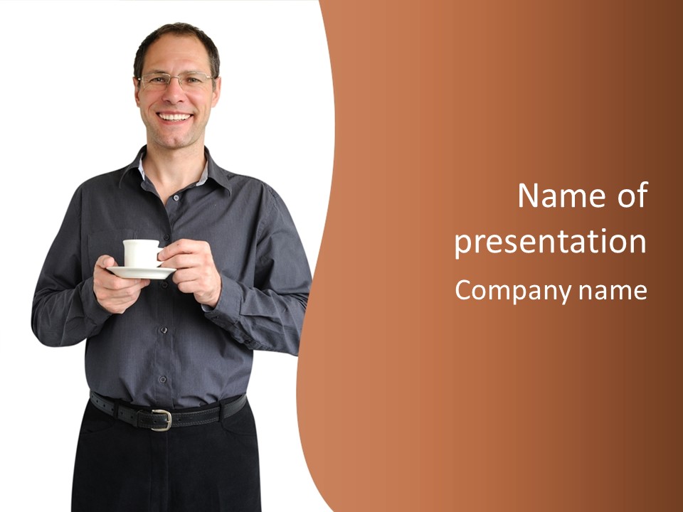 A Man Holding A Cup Of Coffee Powerpoint Template PowerPoint Template
