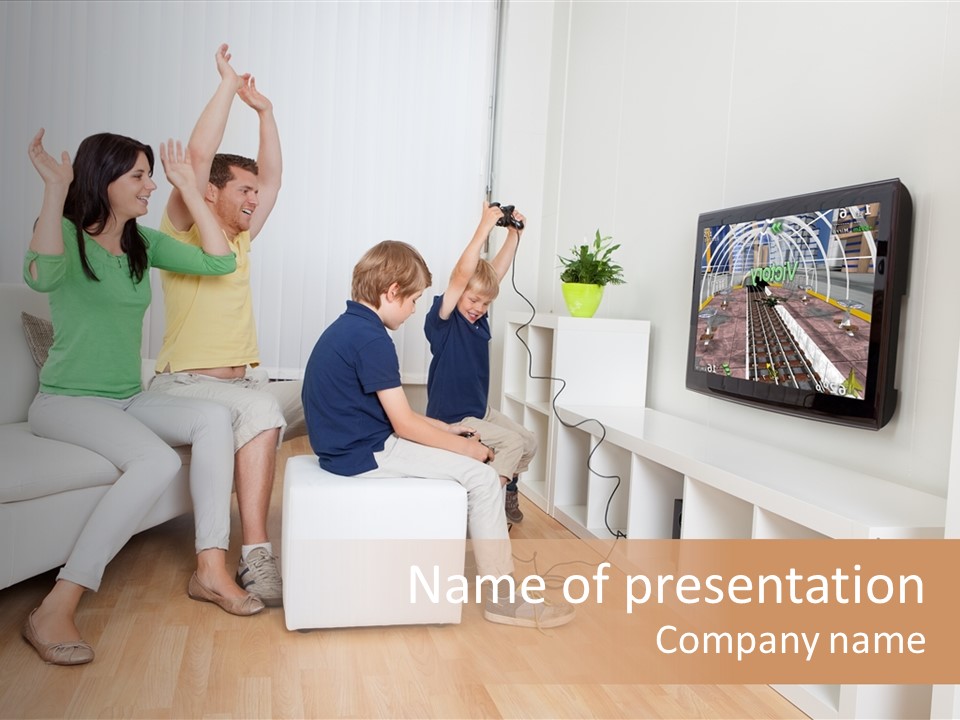 A Group Of People Sitting On A Couch In Front Of A Flat Screen Tv PowerPoint Template