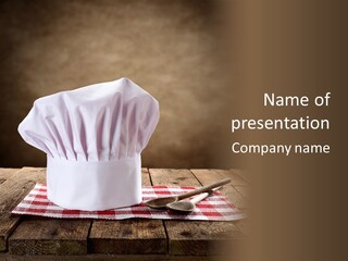 A Chef's Hat Sitting On Top Of A Wooden Table PowerPoint Template
