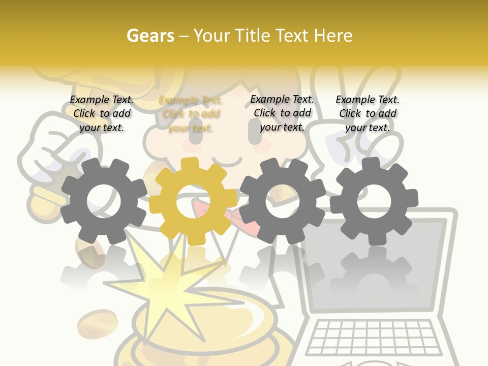 A Cartoon Character Holding A Golden Trophy Over A Laptop PowerPoint Template