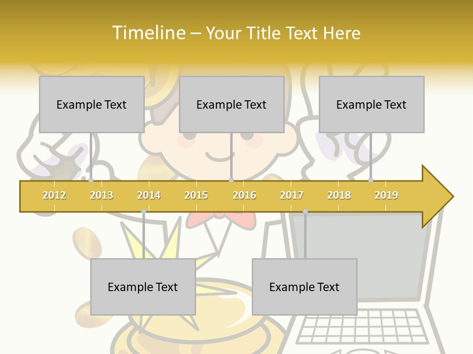 A Cartoon Character Holding A Golden Trophy Over A Laptop PowerPoint Template
