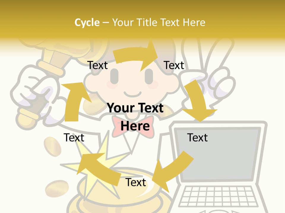 A Cartoon Character Holding A Golden Trophy Over A Laptop PowerPoint Template