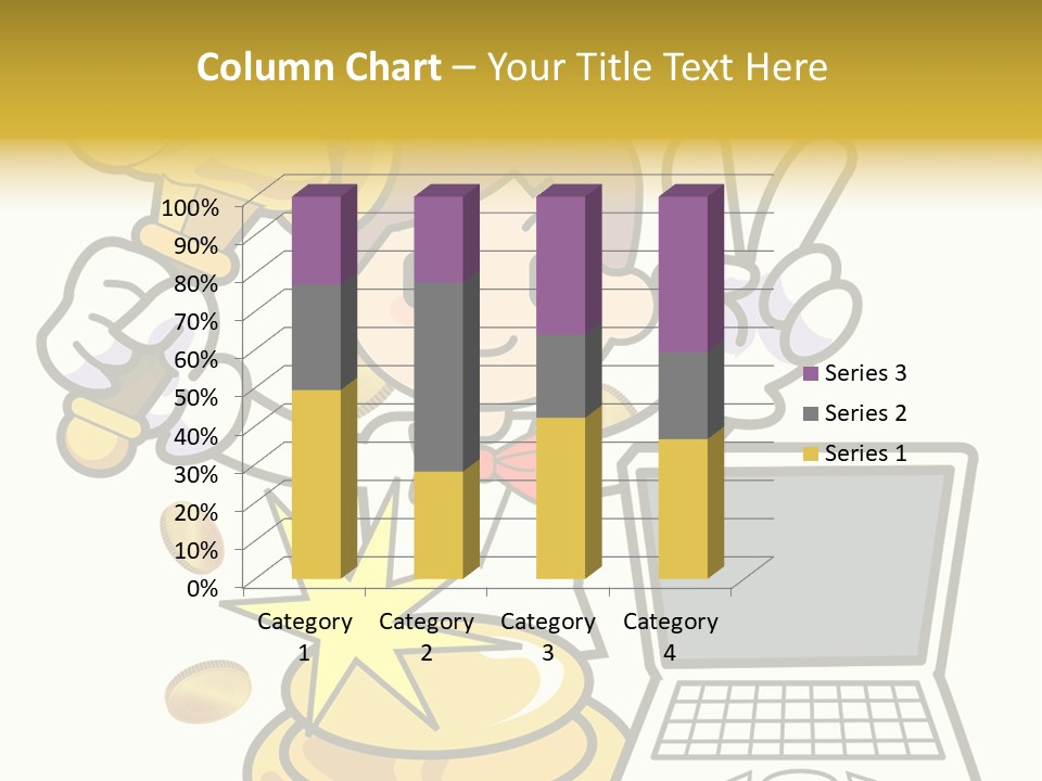 A Cartoon Character Holding A Golden Trophy Over A Laptop PowerPoint Template