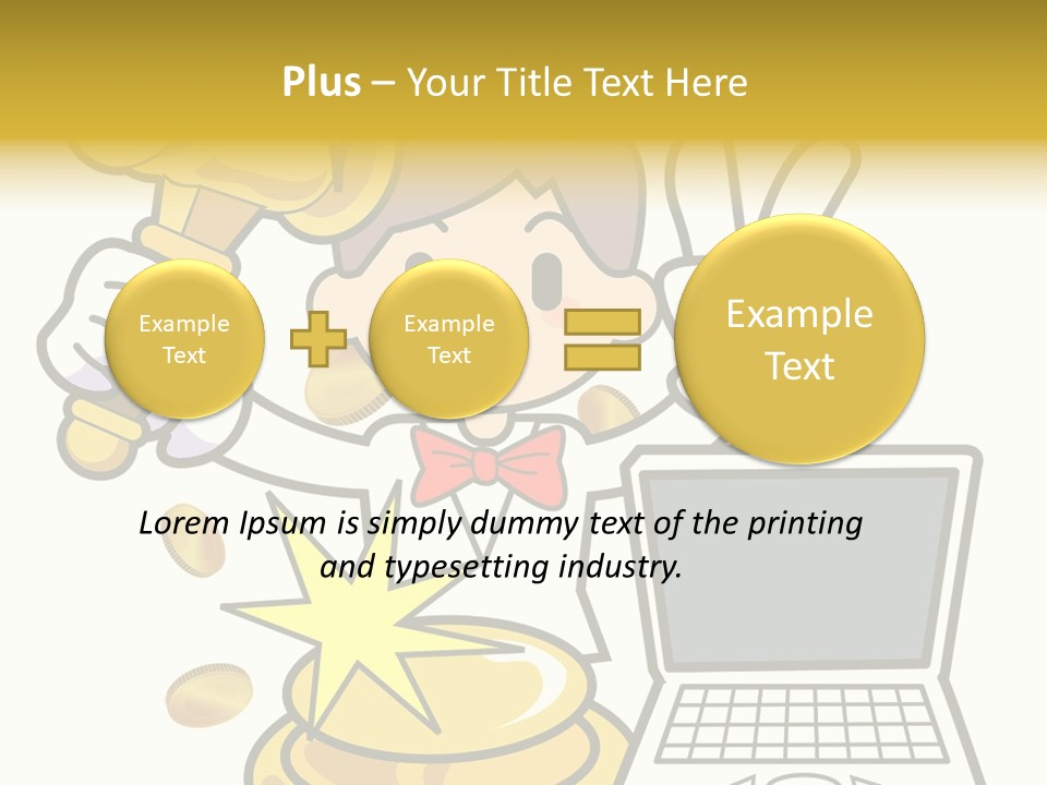 A Cartoon Character Holding A Golden Trophy Over A Laptop PowerPoint Template