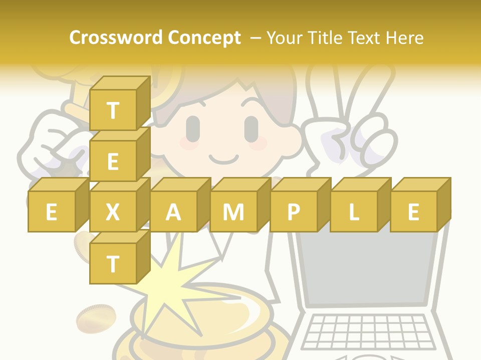 A Cartoon Character Holding A Golden Trophy Over A Laptop PowerPoint Template