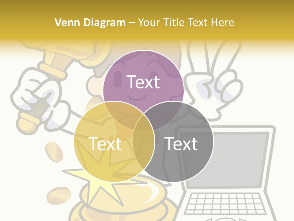 A Cartoon Character Holding A Golden Trophy Over A Laptop PowerPoint Template