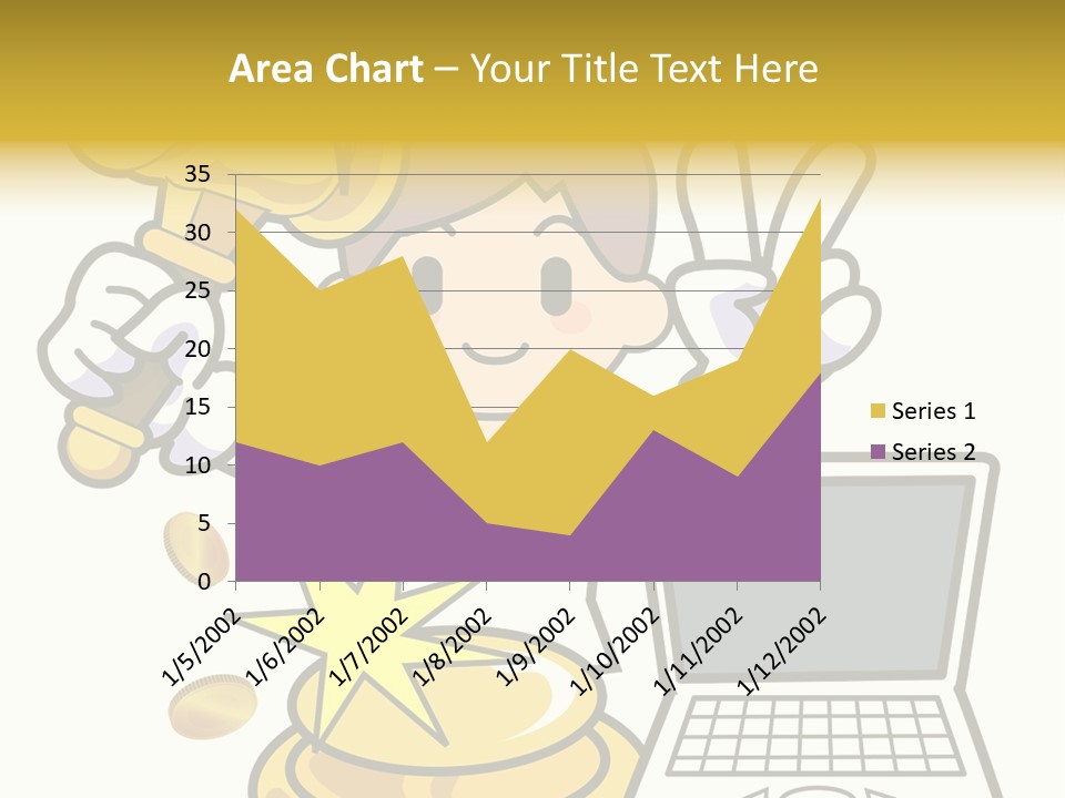 A Cartoon Character Holding A Golden Trophy Over A Laptop PowerPoint Template