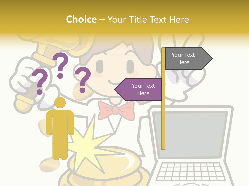 A Cartoon Character Holding A Golden Trophy Over A Laptop PowerPoint Template