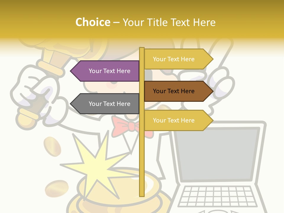 A Cartoon Character Holding A Golden Trophy Over A Laptop PowerPoint Template