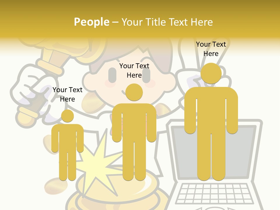 A Cartoon Character Holding A Golden Trophy Over A Laptop PowerPoint Template