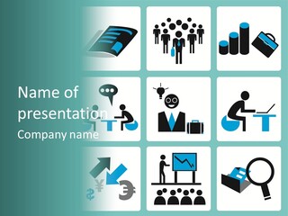 A Set Of Business Icons On A Blue Background PowerPoint Template