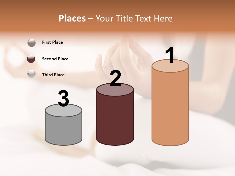 A Woman Sitting On A Bed With Her Hands In The Air PowerPoint Template