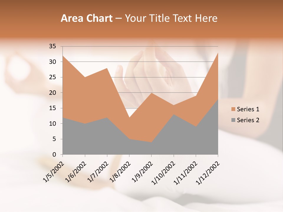 A Woman Sitting On A Bed With Her Hands In The Air PowerPoint Template