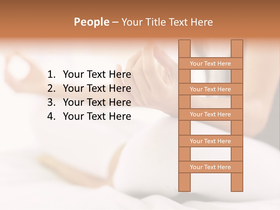 A Woman Sitting On A Bed With Her Hands In The Air PowerPoint Template