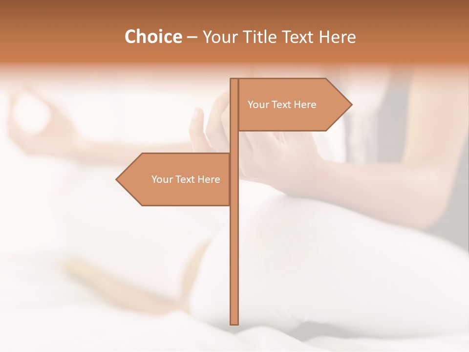 A Woman Sitting On A Bed With Her Hands In The Air PowerPoint Template