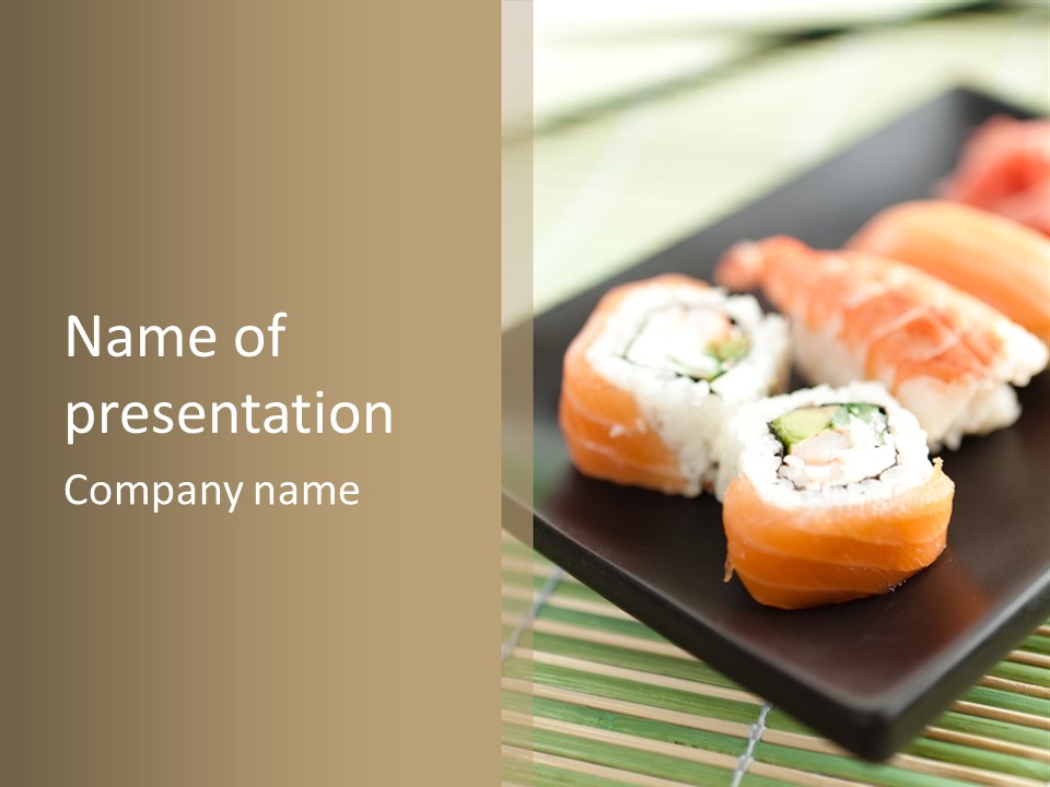 A Plate Of Sushi On A Bamboo Mat PowerPoint Template
