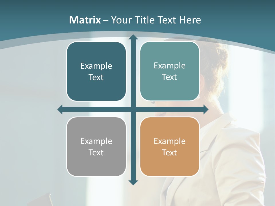 A Woman In A Business Suit Is Looking At Her Tablet PowerPoint Template