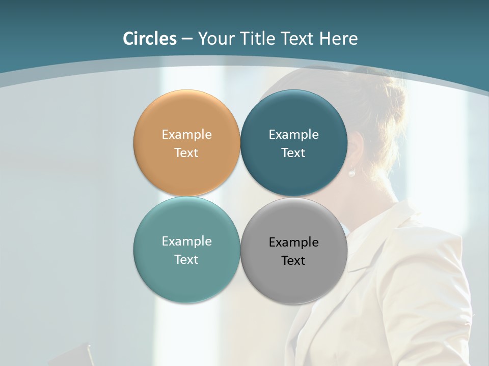 A Woman In A Business Suit Is Looking At Her Tablet PowerPoint Template