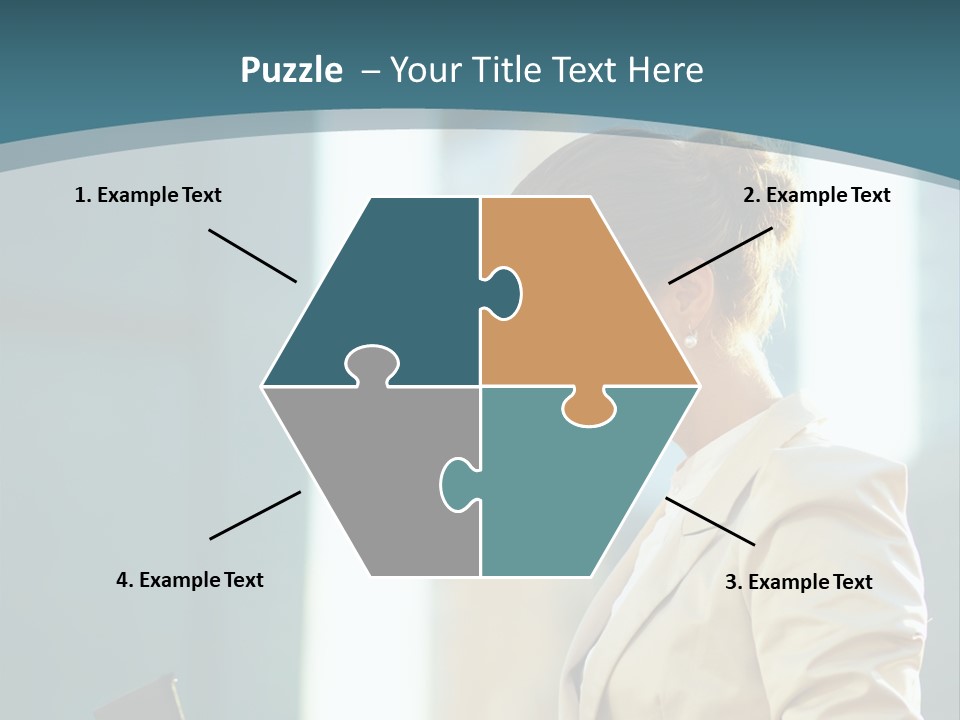 A Woman In A Business Suit Is Looking At Her Tablet PowerPoint Template