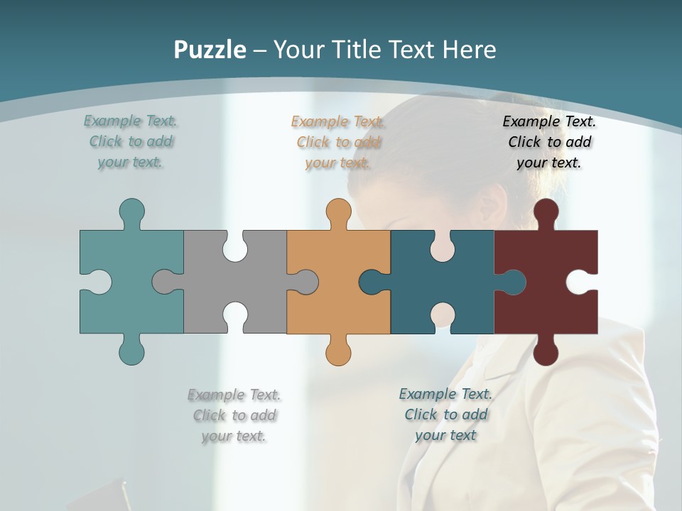 A Woman In A Business Suit Is Looking At Her Tablet PowerPoint Template