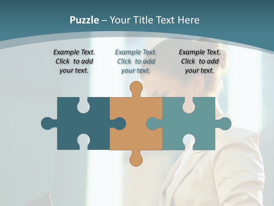 A Woman In A Business Suit Is Looking At Her Tablet PowerPoint Template