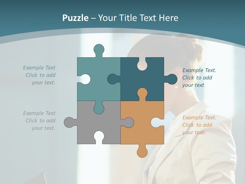 A Woman In A Business Suit Is Looking At Her Tablet PowerPoint Template