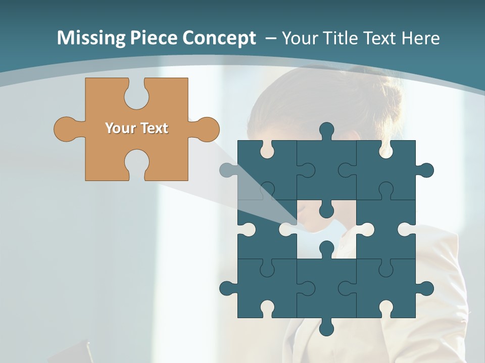 A Woman In A Business Suit Is Looking At Her Tablet PowerPoint Template