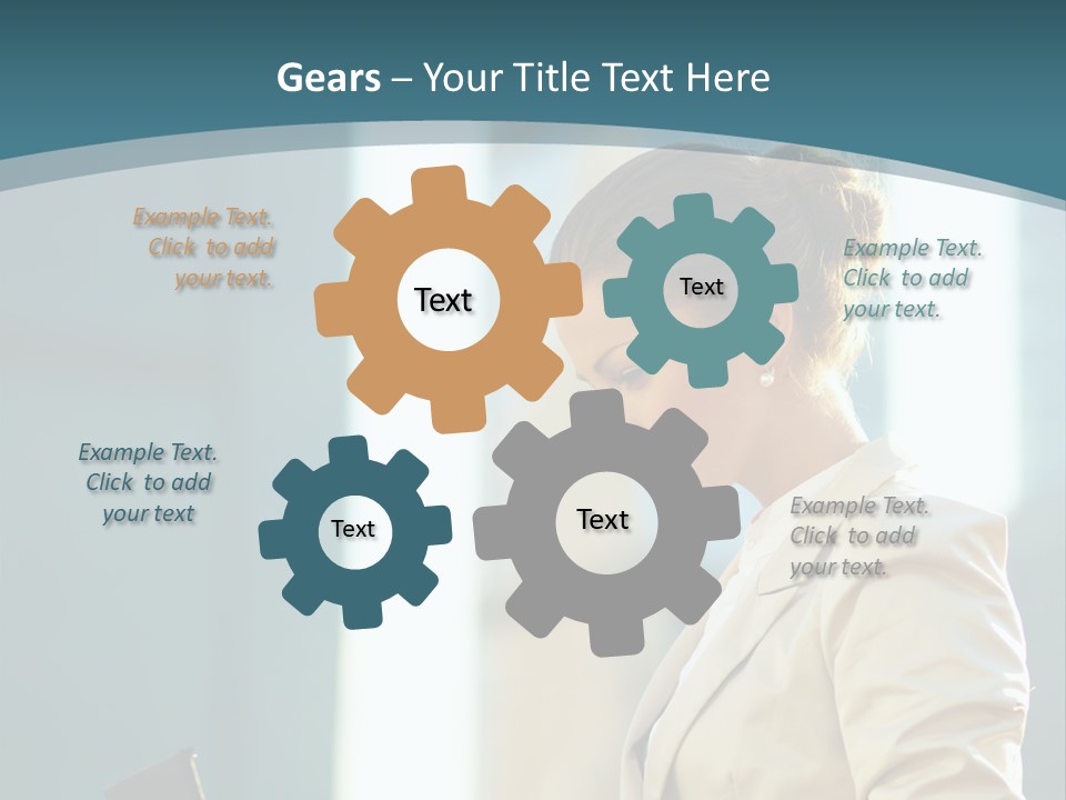 A Woman In A Business Suit Is Looking At Her Tablet PowerPoint Template