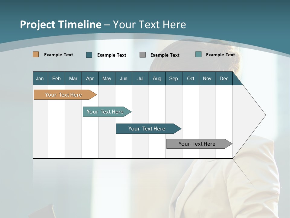 A Woman In A Business Suit Is Looking At Her Tablet PowerPoint Template