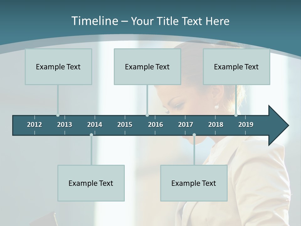 A Woman In A Business Suit Is Looking At Her Tablet PowerPoint Template