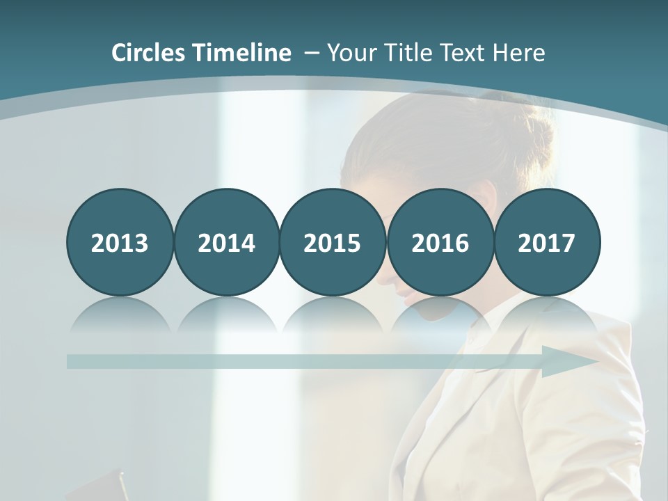 A Woman In A Business Suit Is Looking At Her Tablet PowerPoint Template