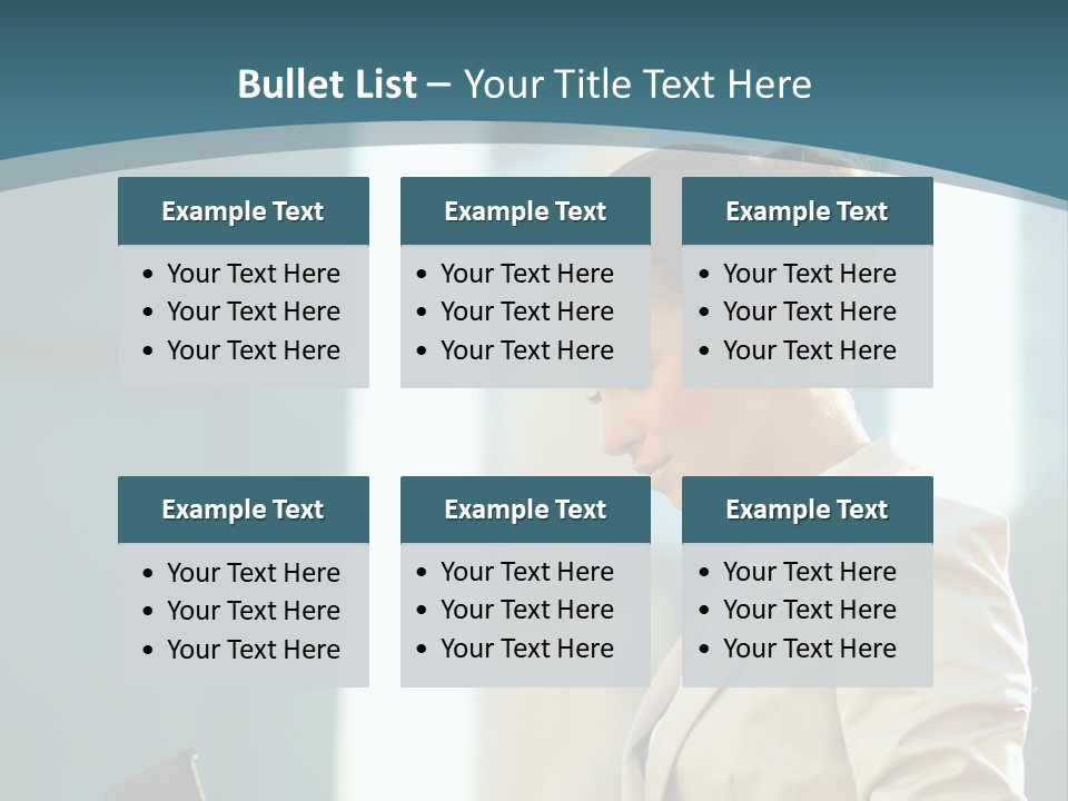 A Woman In A Business Suit Is Looking At Her Tablet PowerPoint Template