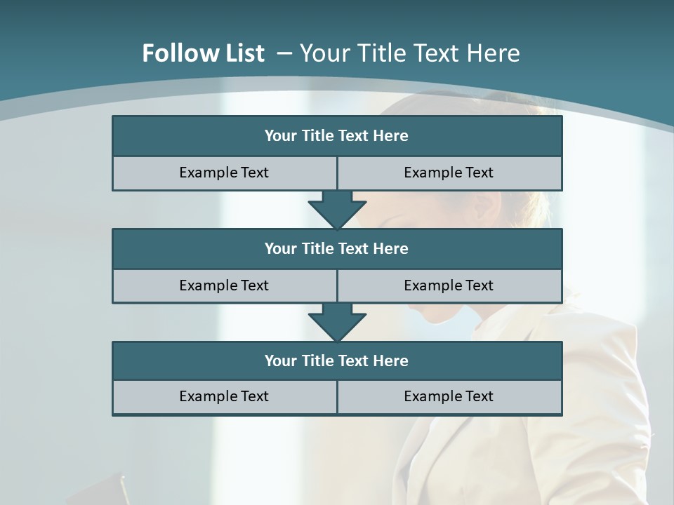 A Woman In A Business Suit Is Looking At Her Tablet PowerPoint Template