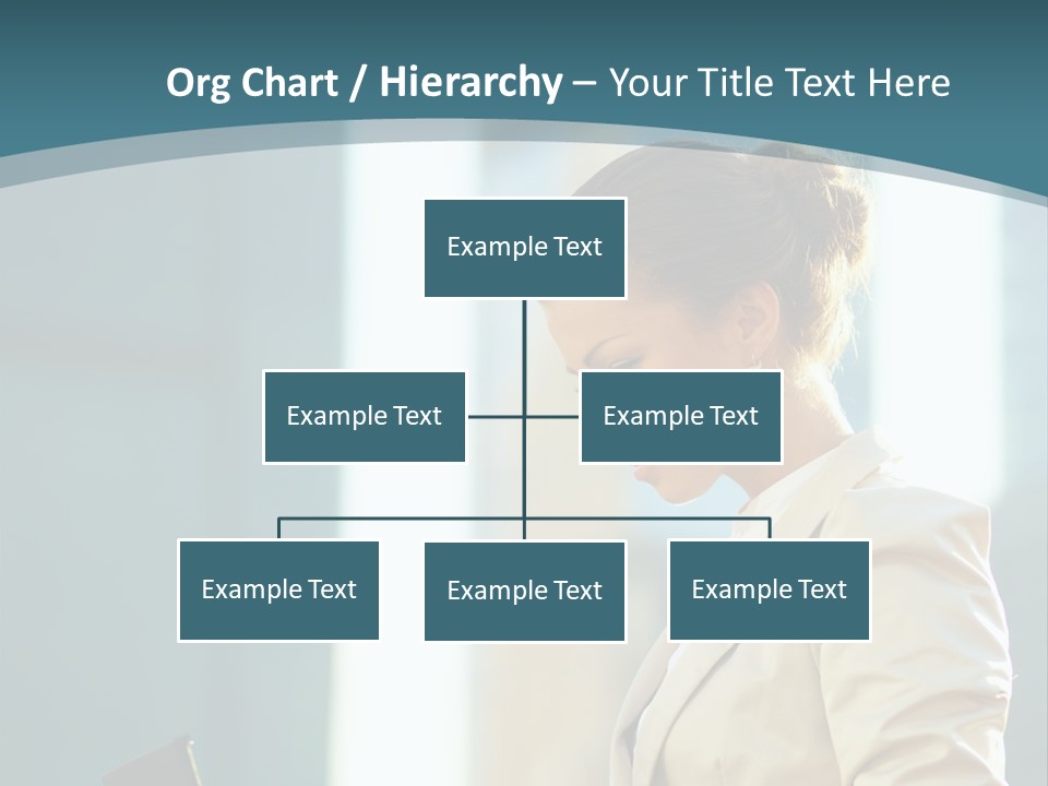 A Woman In A Business Suit Is Looking At Her Tablet PowerPoint Template