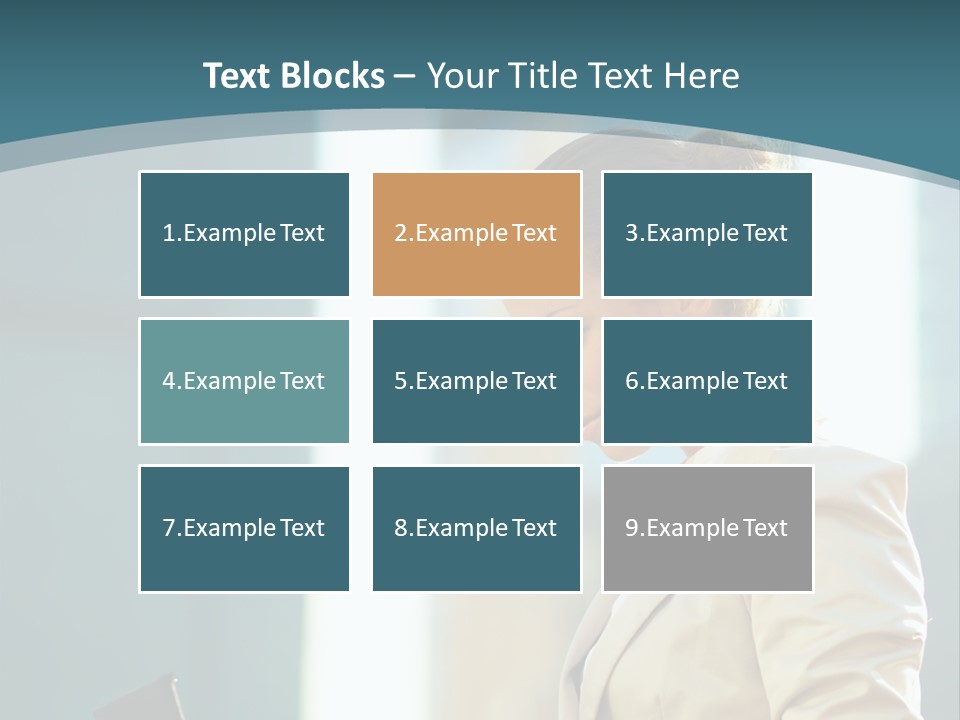 A Woman In A Business Suit Is Looking At Her Tablet PowerPoint Template