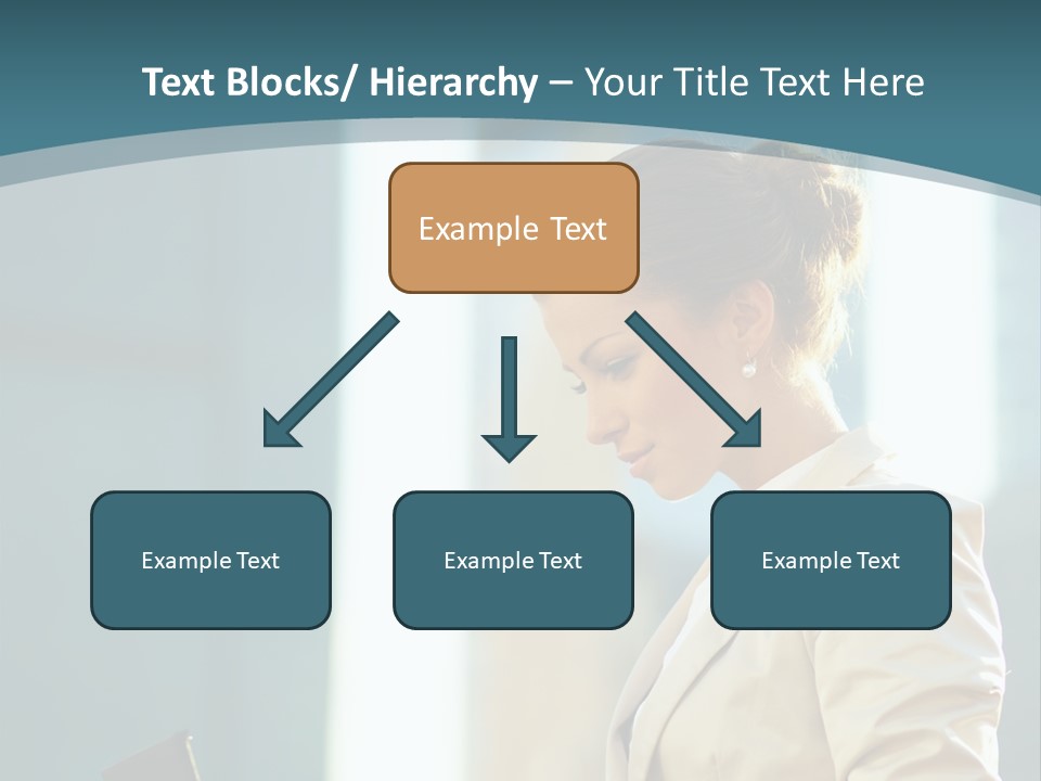 A Woman In A Business Suit Is Looking At Her Tablet PowerPoint Template