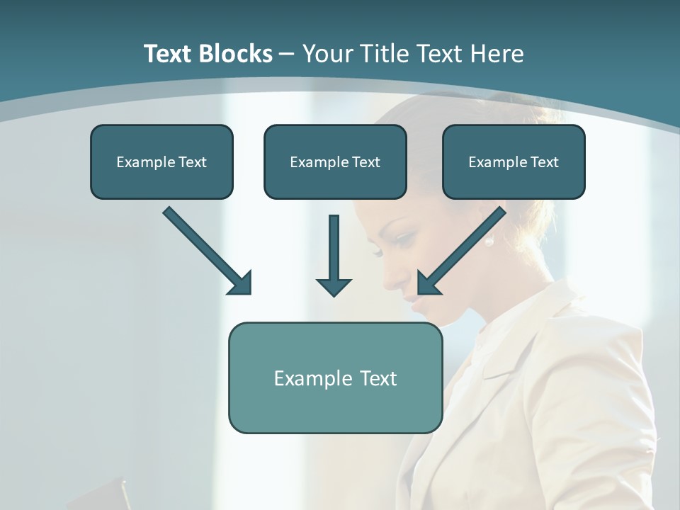 A Woman In A Business Suit Is Looking At Her Tablet PowerPoint Template