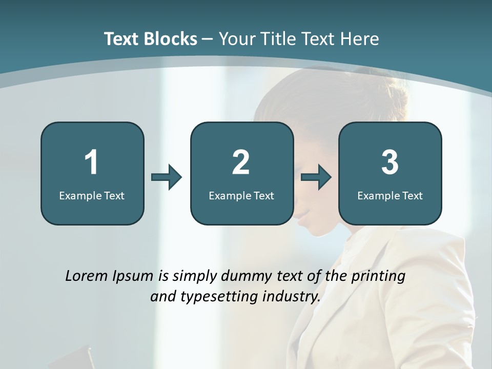A Woman In A Business Suit Is Looking At Her Tablet PowerPoint Template