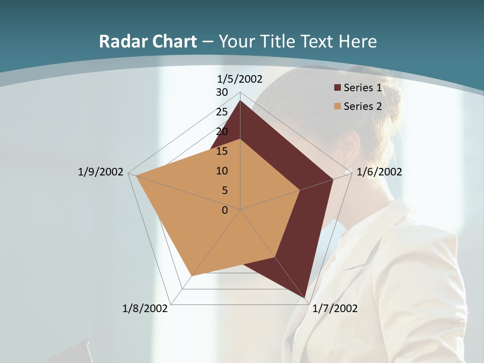 A Woman In A Business Suit Is Looking At Her Tablet PowerPoint Template