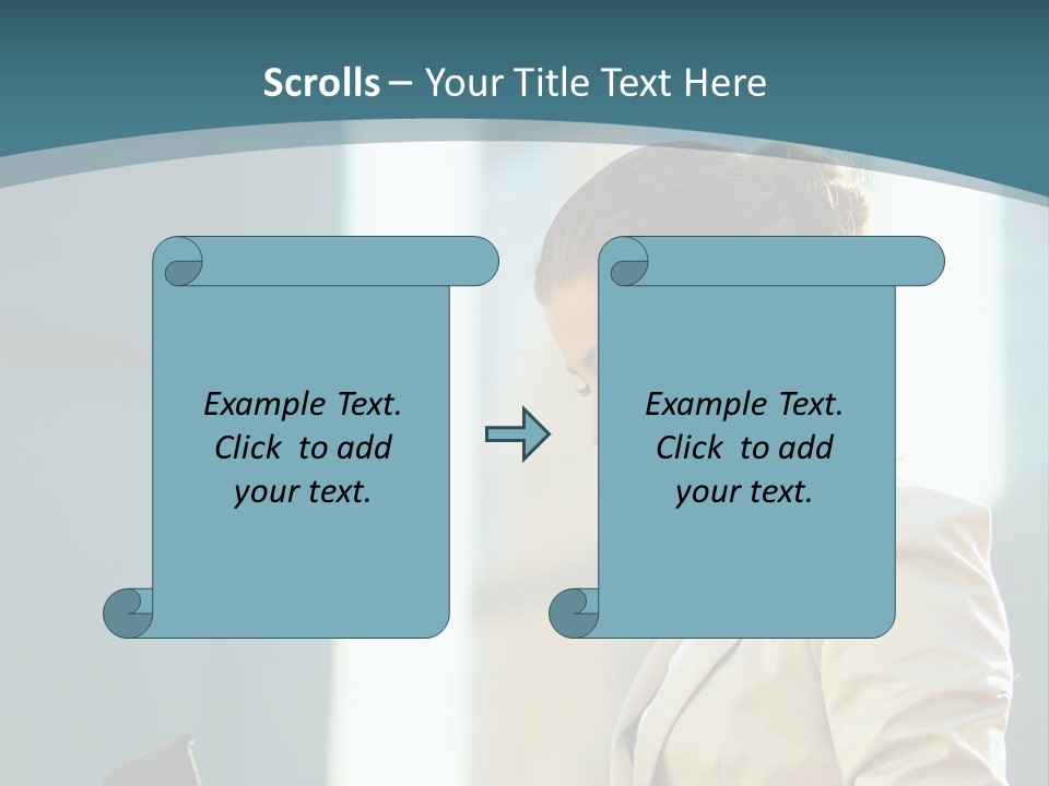A Woman In A Business Suit Is Looking At Her Tablet PowerPoint Template
