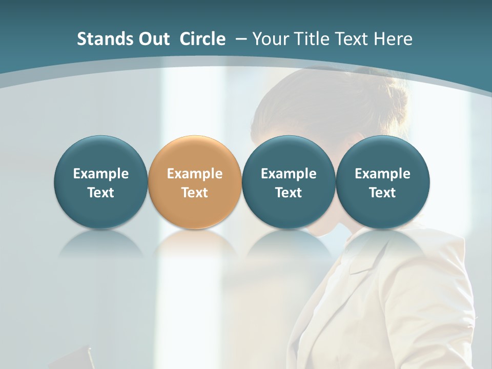 A Woman In A Business Suit Is Looking At Her Tablet PowerPoint Template