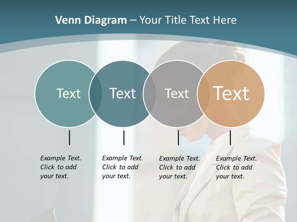 A Woman In A Business Suit Is Looking At Her Tablet PowerPoint Template