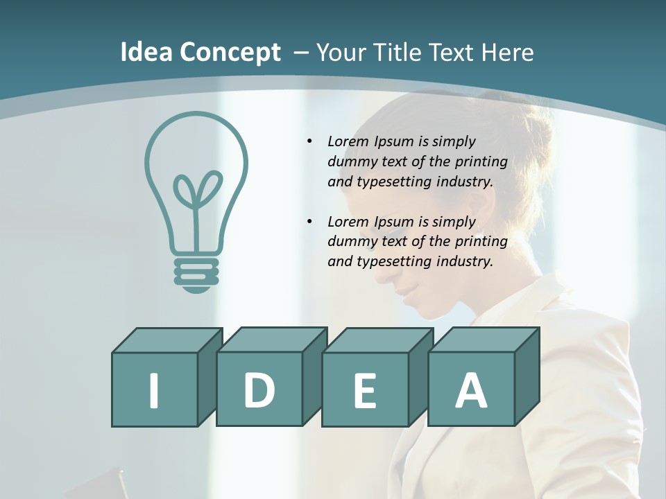 A Woman In A Business Suit Is Looking At Her Tablet PowerPoint Template