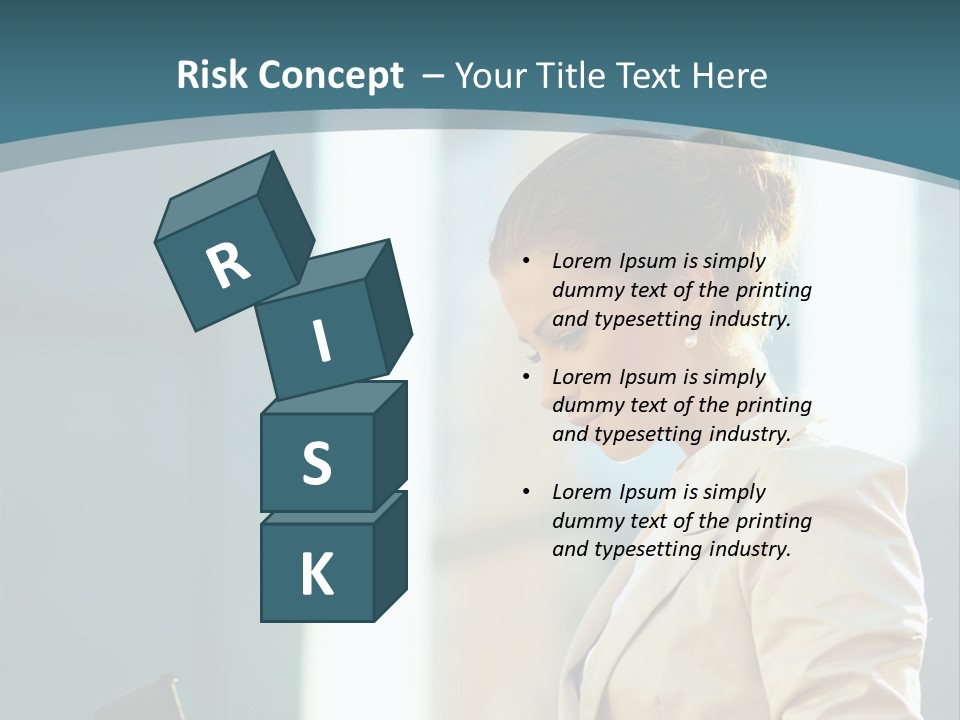 A Woman In A Business Suit Is Looking At Her Tablet PowerPoint Template