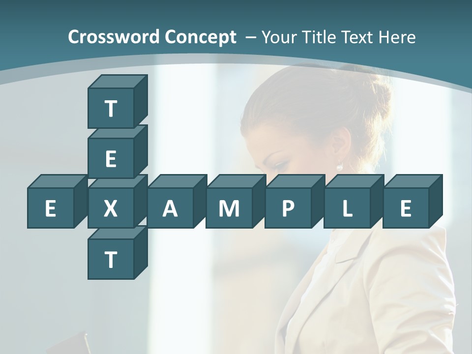 A Woman In A Business Suit Is Looking At Her Tablet PowerPoint Template