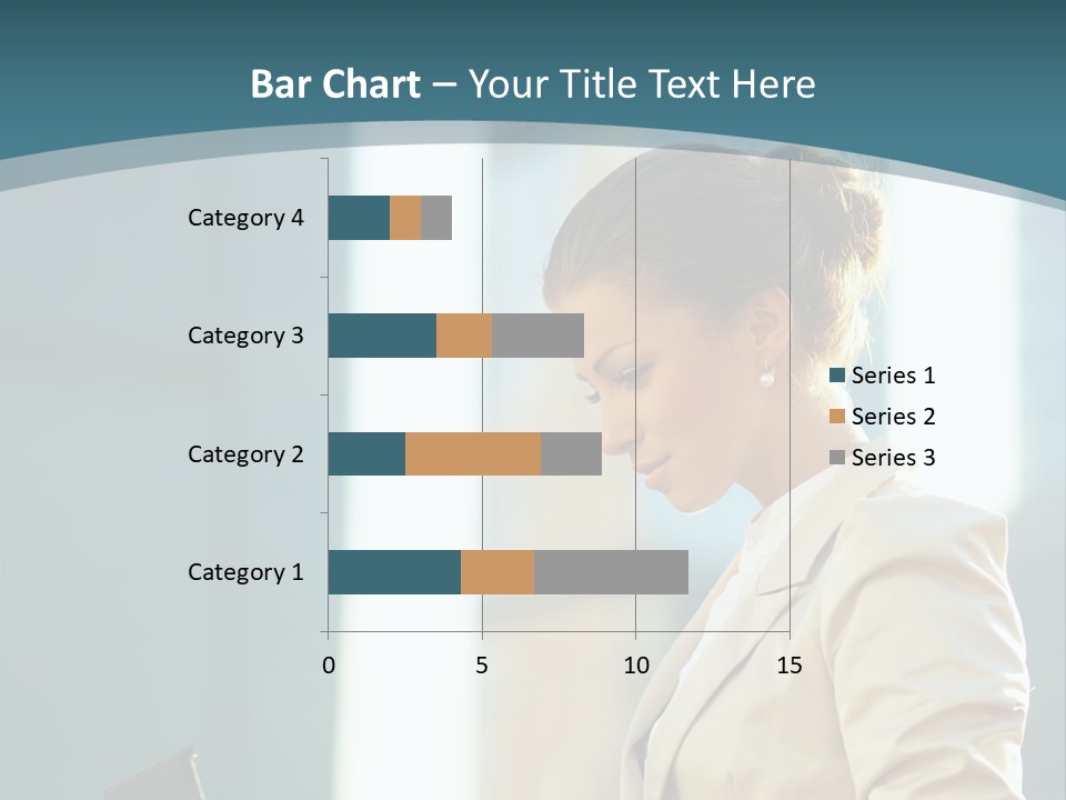 A Woman In A Business Suit Is Looking At Her Tablet PowerPoint Template