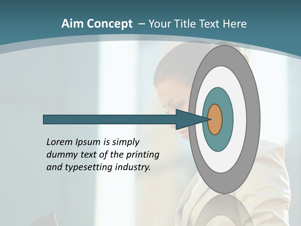 A Woman In A Business Suit Is Looking At Her Tablet PowerPoint Template